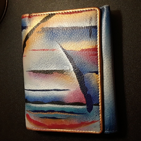 Genuine Leather Anuschka Northern Skies Handpainted Small Flap French Wallet - Picture 10 of 10